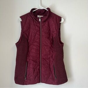 Christopher & Banks Full Zip Puffer Vest Burgundy Lightweight Pockets Size XL